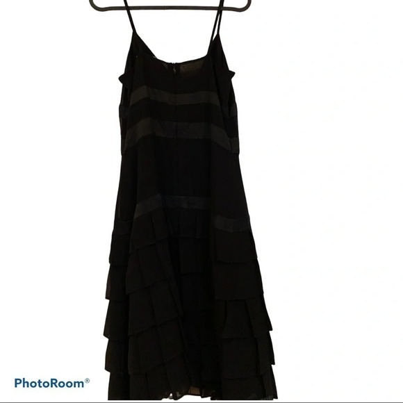 Luxury thin straps layered chiffon black fit and flare dress Sz 4 - Picture 10 of 10